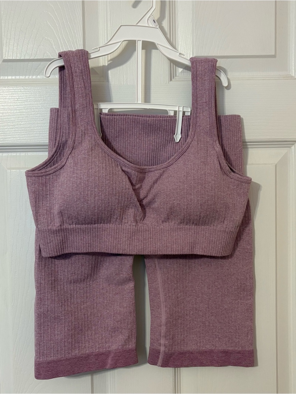 Ribbed Seamless Sports Bra & Bike Shorts Set - Lilac